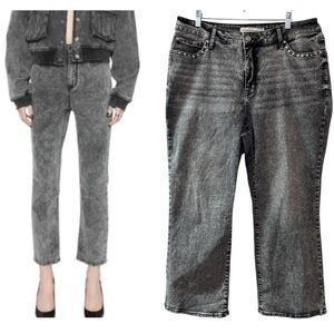 RM Rebecca Minkoff Grey Studded Pockets High Waist Crop Straight Leg Jeans 16W